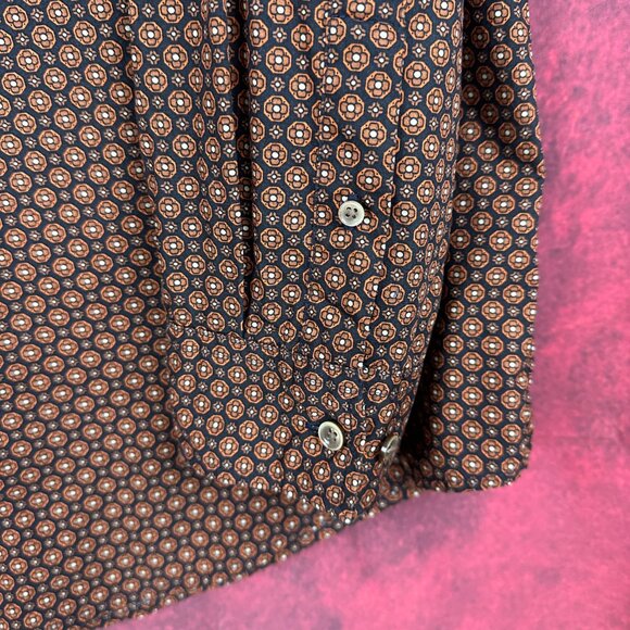 ALFANI MEN'S BROWN MICRO-PRINT, LONG SLEEVE SHIRT WITH MANDARIN COLLAR SIZE XL - Picture 6 of 6